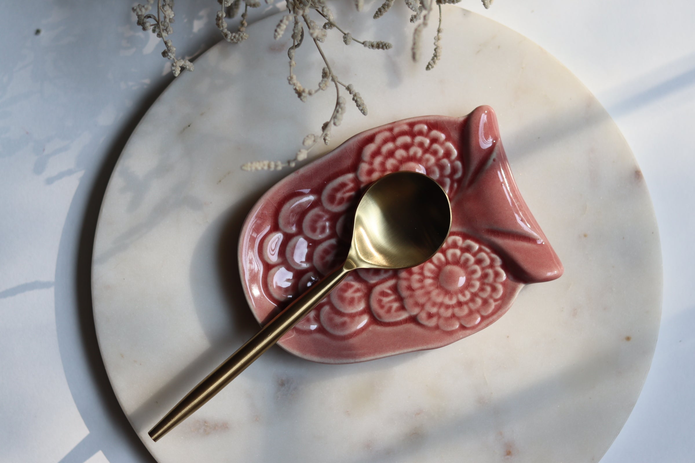 Owl spoon rest pink with spoon