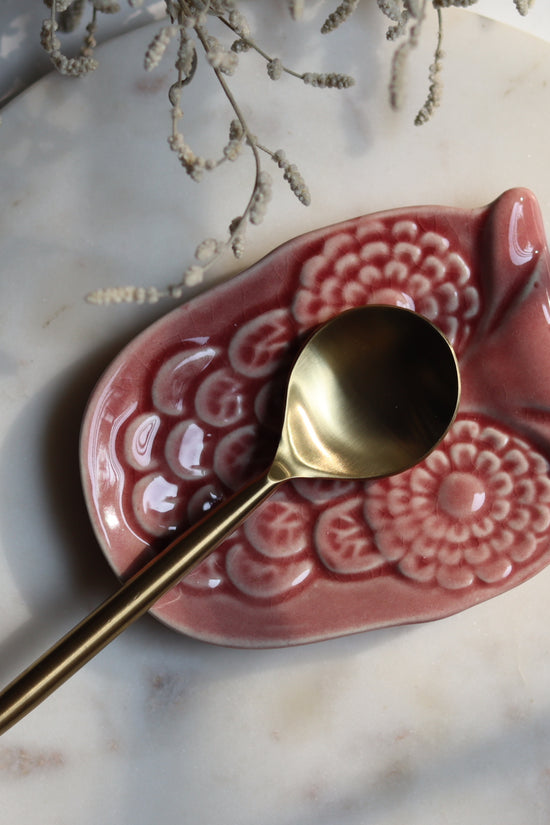 Owl spoon rest pink with spoon