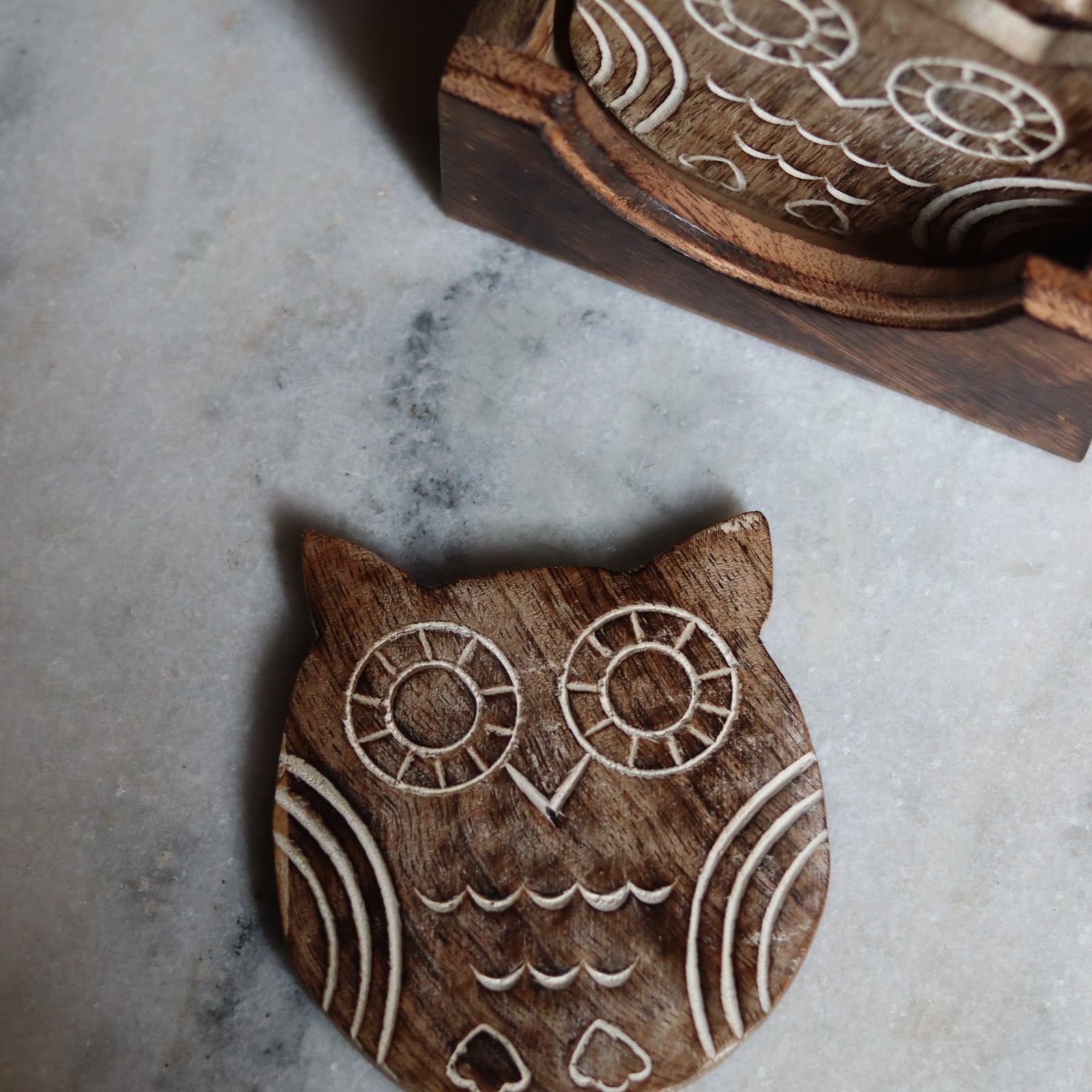 Handmade wooden owl coasters 