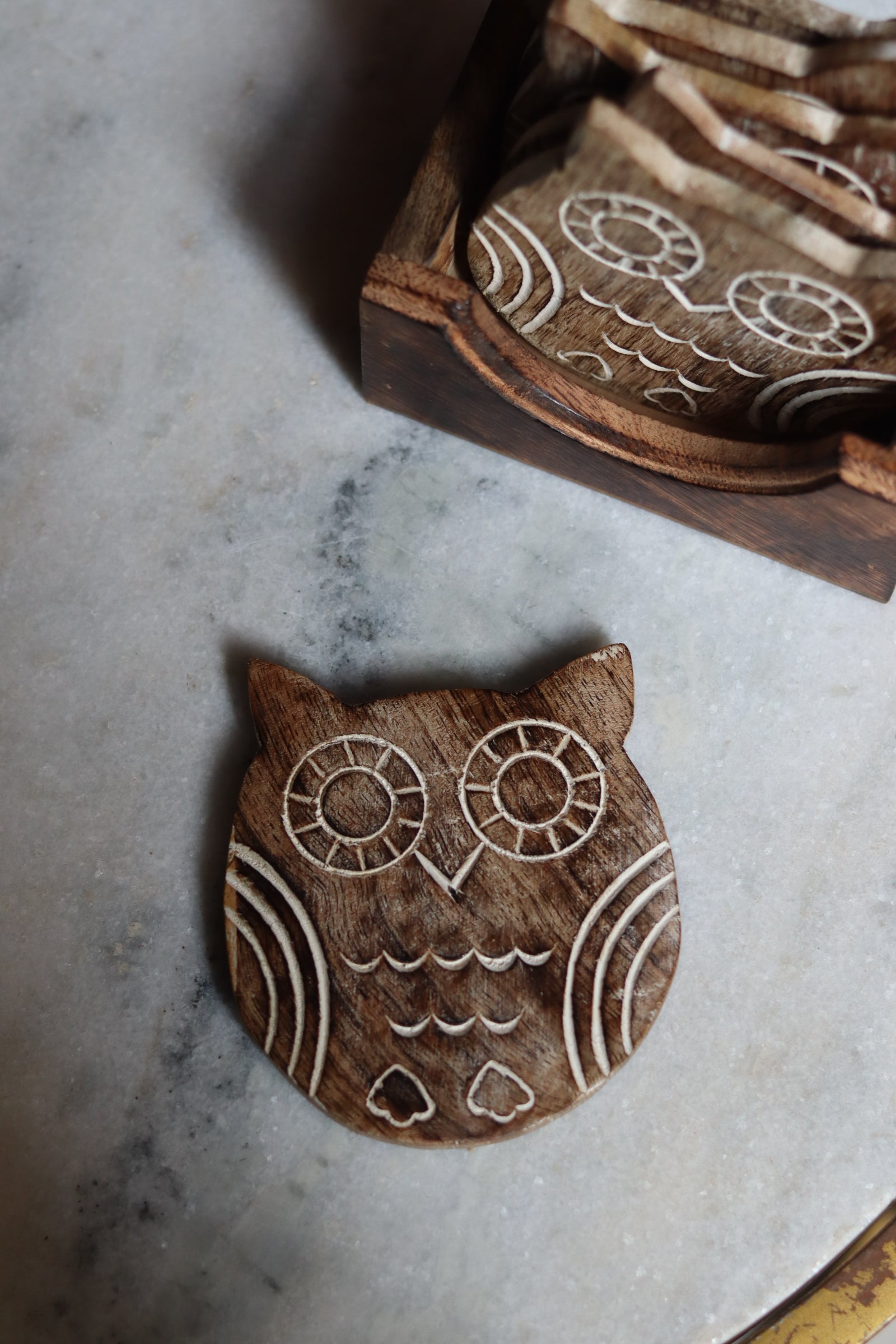 Handmade wooden owl coasters 
