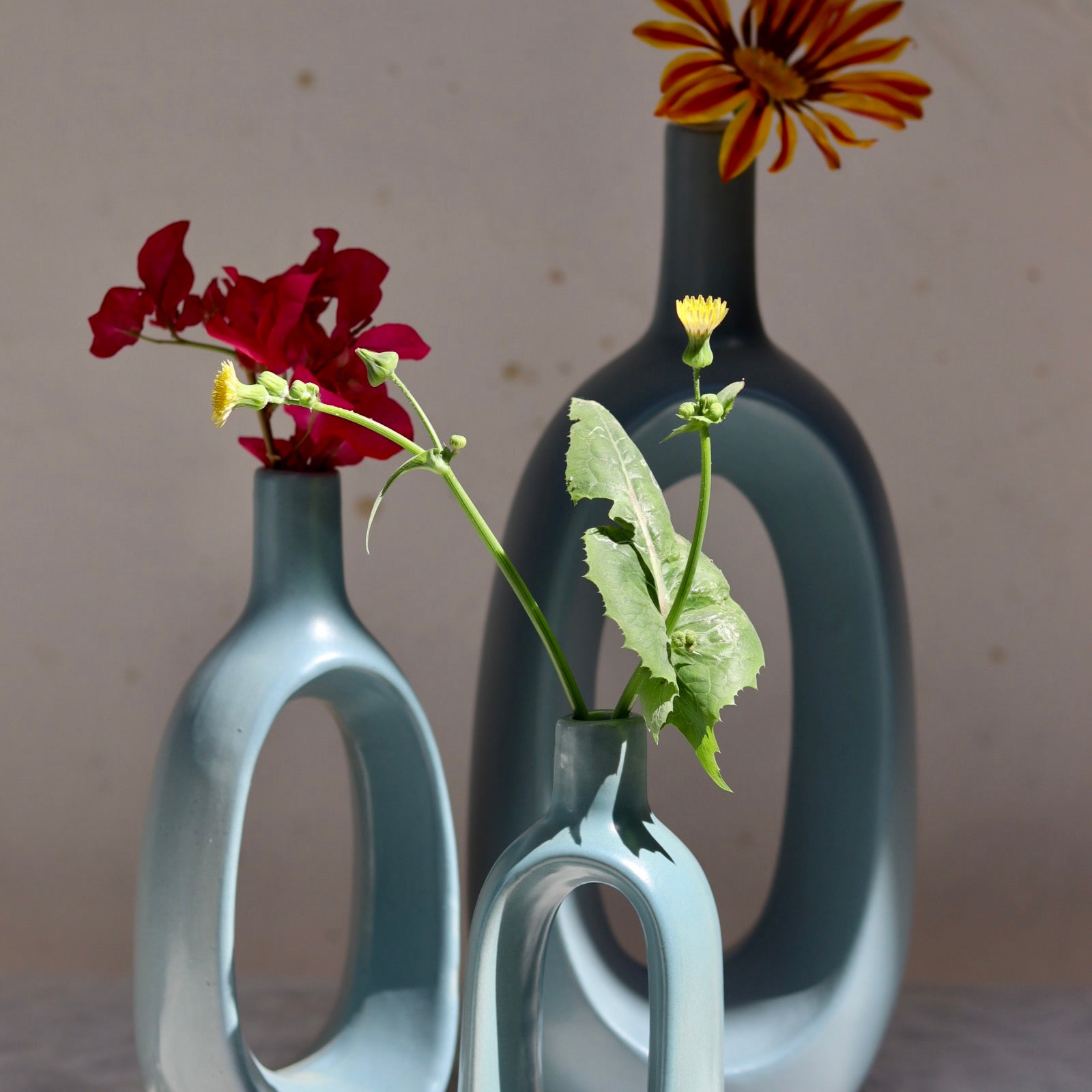 Handmade ceramic three vases 