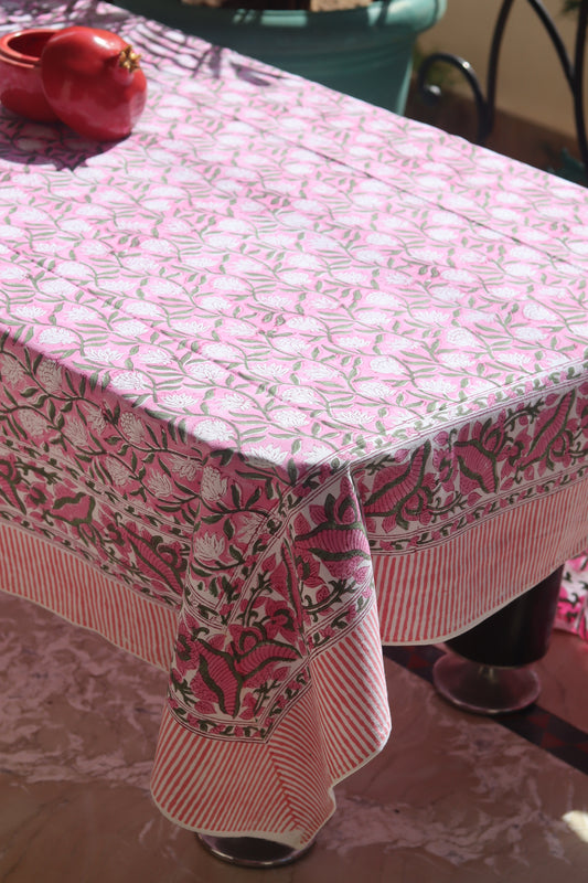 Pretty Pink Lotus - Block Print Table Cloth
