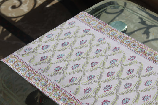 Green Lotus Block Print Table Runner