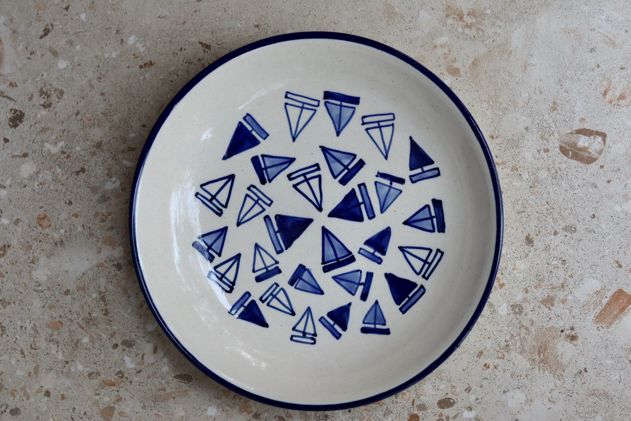 Boat pasta plate white and blue