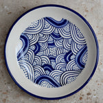 Handmade ceramic pasta plate white & blue 