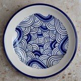 Handmade ceramic pasta plate white & blue 