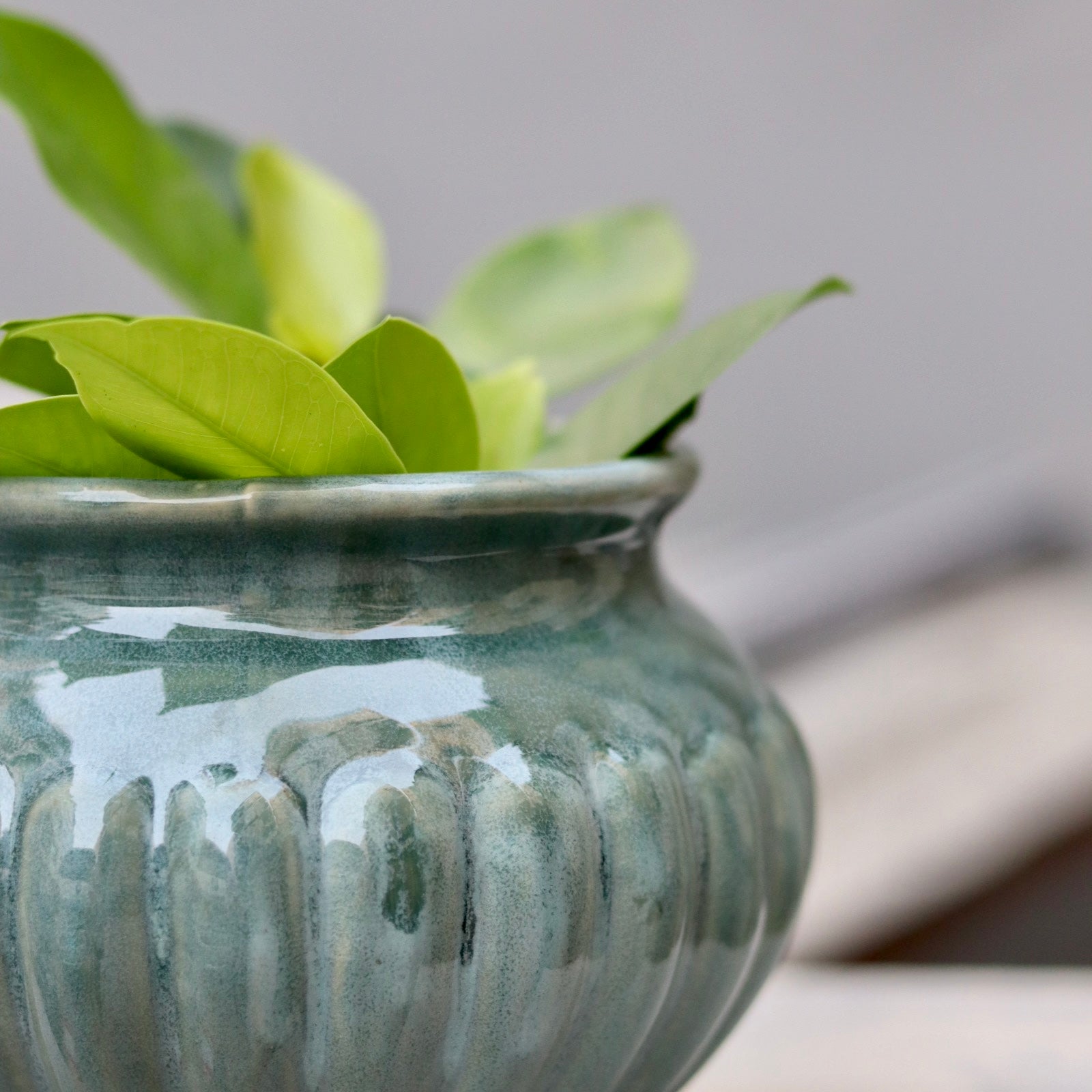 Handmade ceramic green kalash planter 