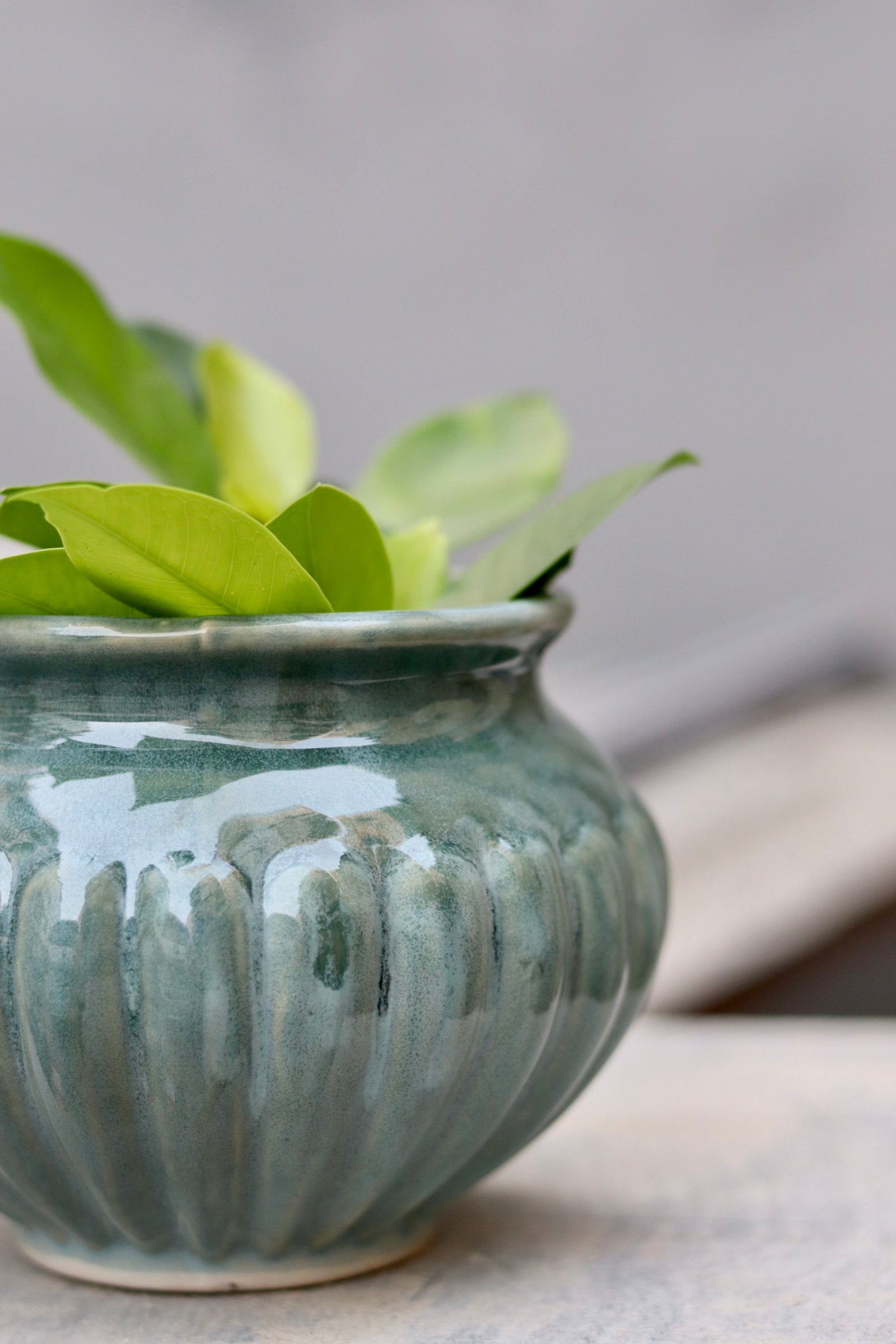 Handmade ceramic green kalash planter 