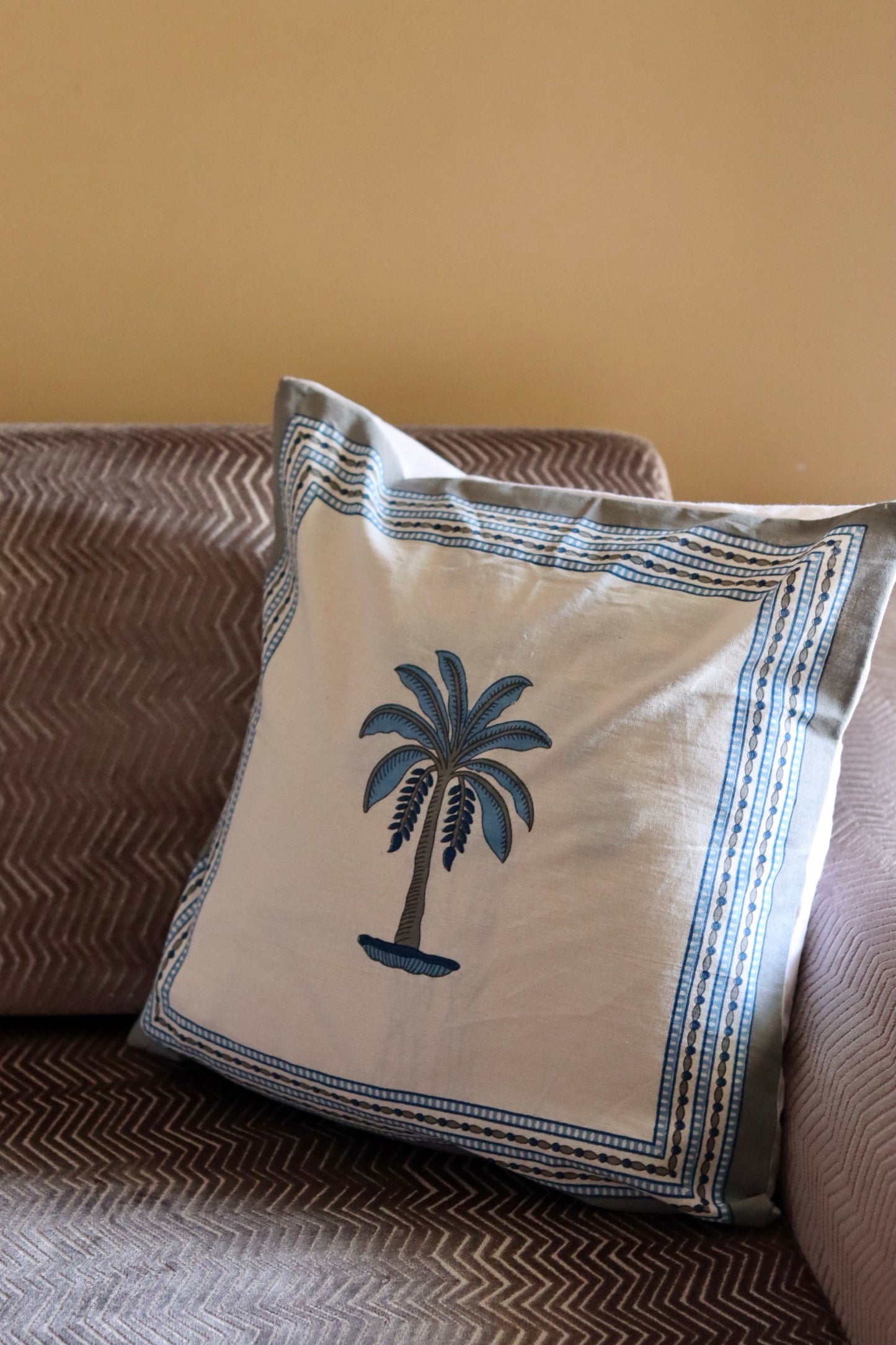 Blue Palm Cushion Cover