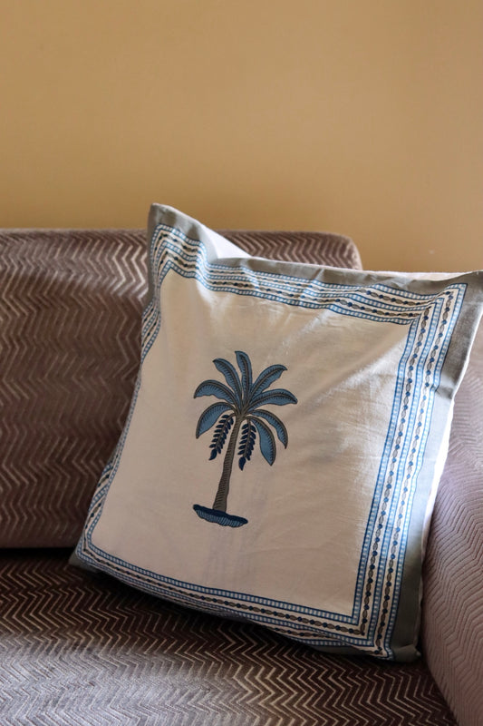 Blue Palm Cushion Cover
