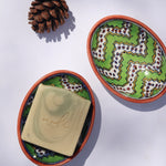 Handmade ceramic green chevron soap dish 