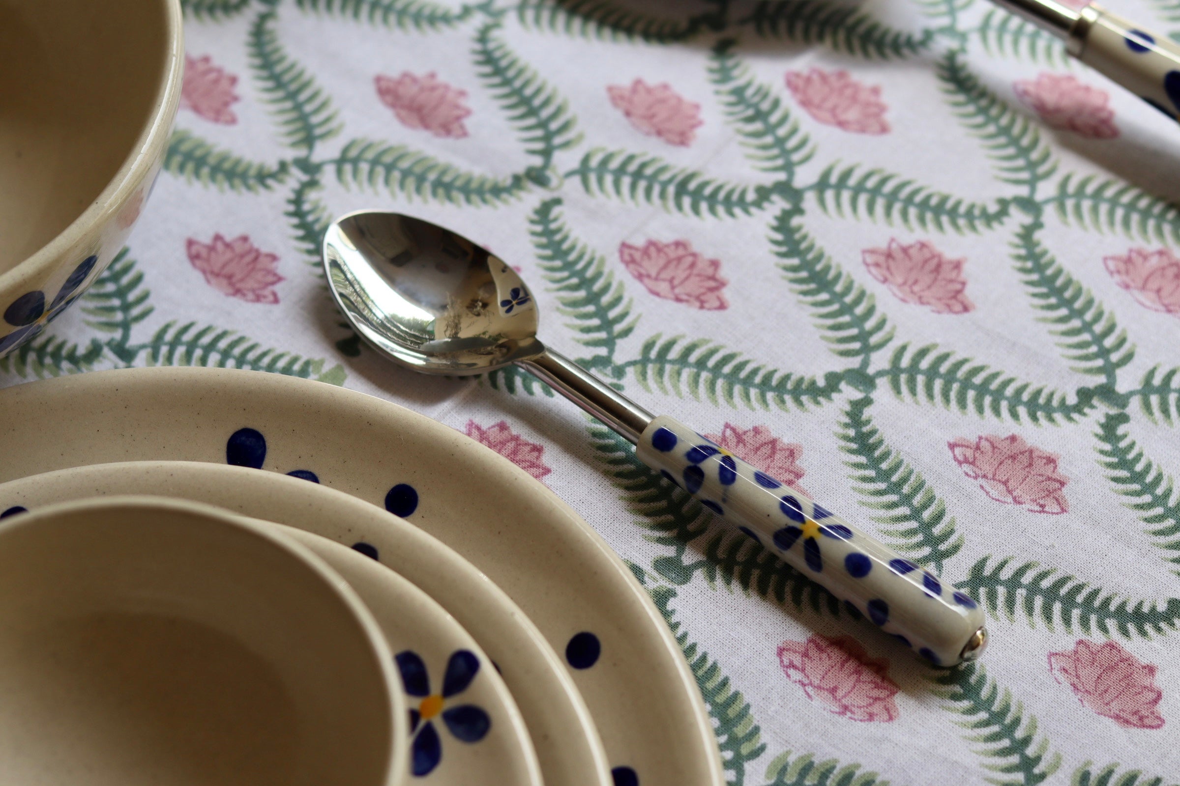 Handmade blue floral dinner spoon 