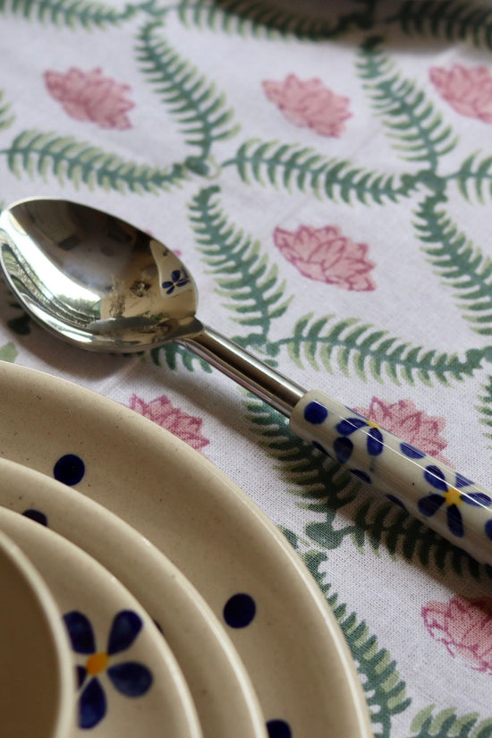 Handmade blue floral dinner spoon 
