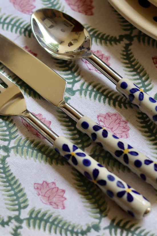 Handmade floral print spoon, fork & knife 