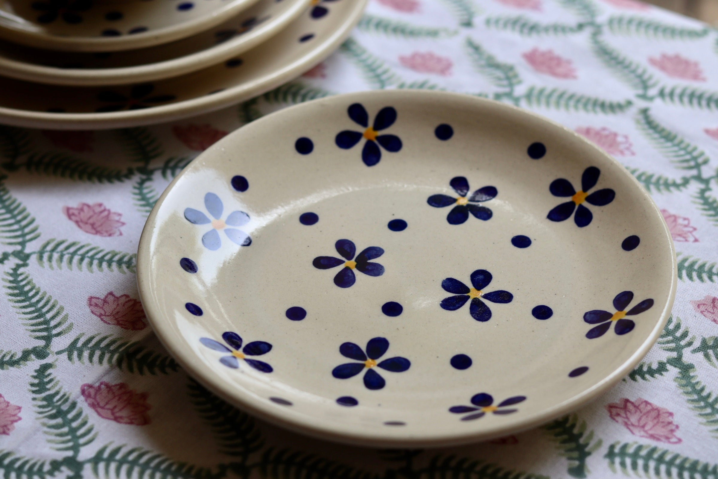 Handmade ceramic floral print snack plate