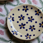 A floral summer dessert plate blue & white 