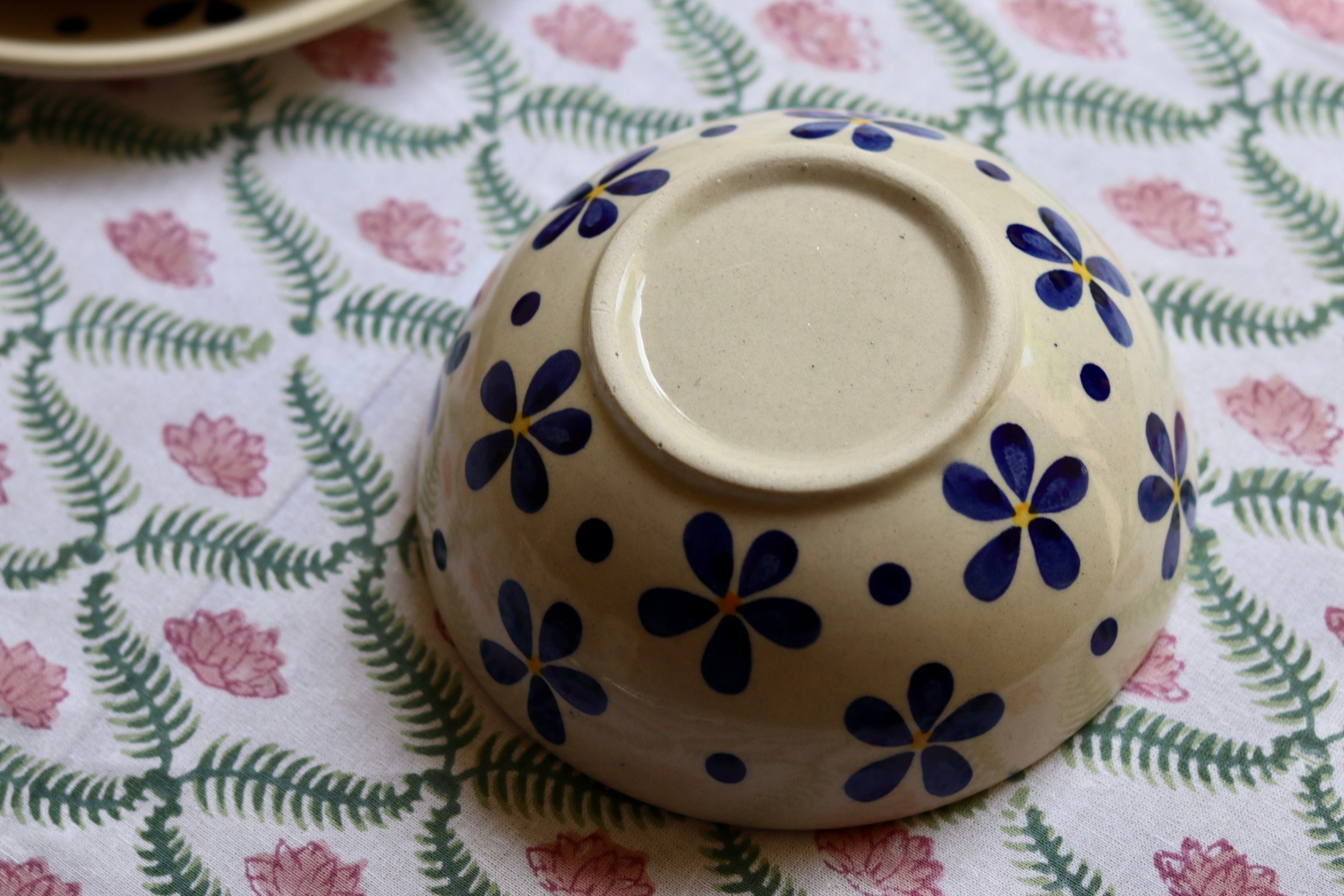 Blue floral ceramic katori