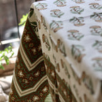 Green flower table cloth block printed