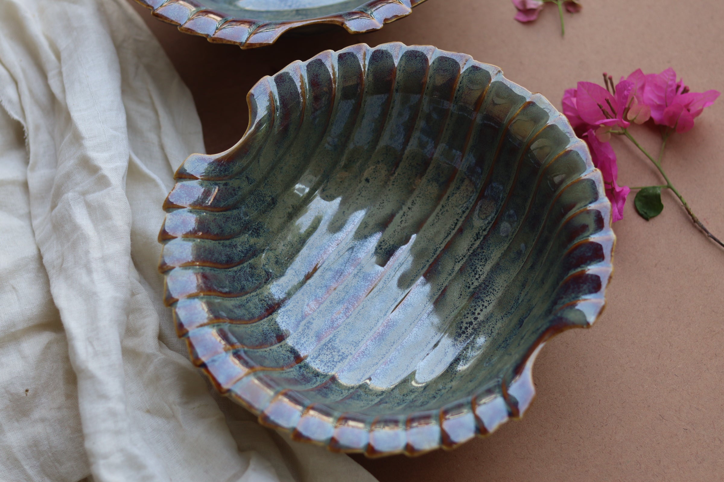 Handmade ceramic olive shallow bowl