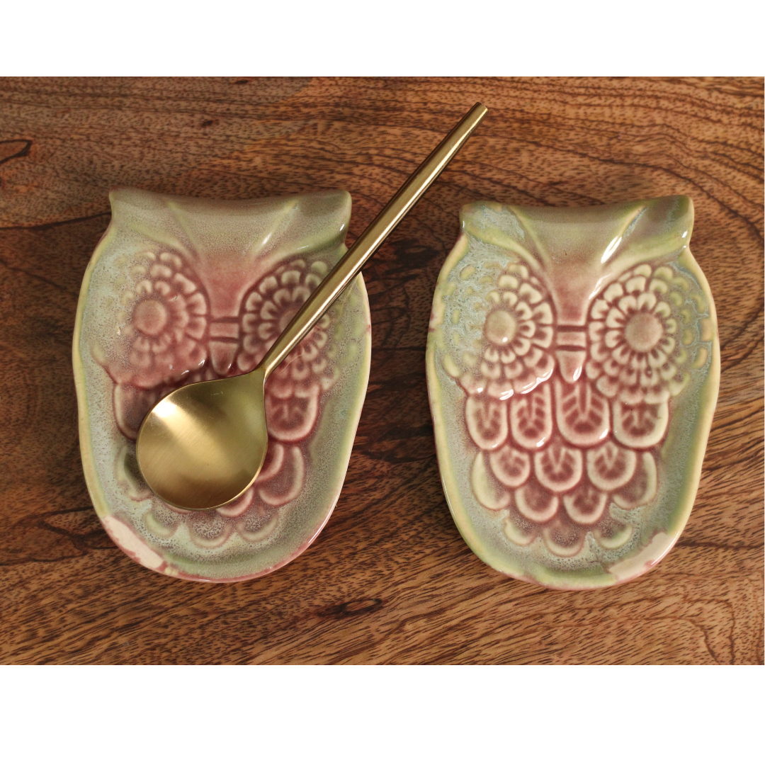 Owl Spoon Rest - Olive Red