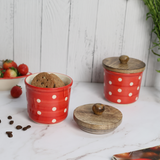 Red polka jar with cookies 