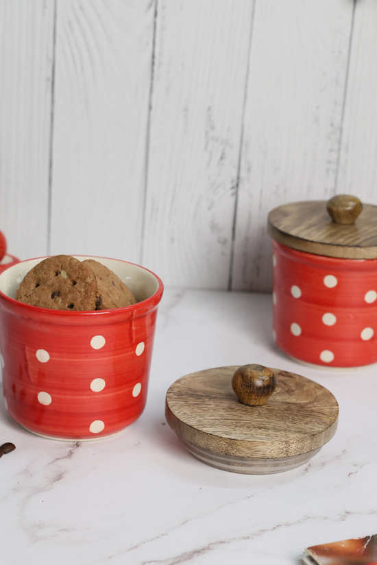 Red polka jar with cookies 
