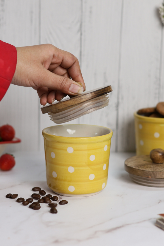 Handmade Ceramic Yellow Polka Jar