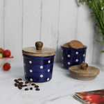 Blue polka jar with coffee beans