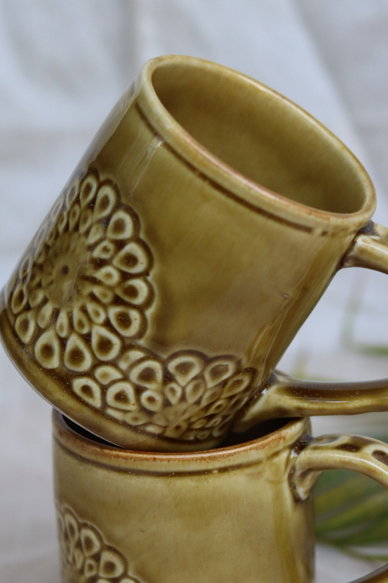 Handmade ceramic mustard flower coffee mug