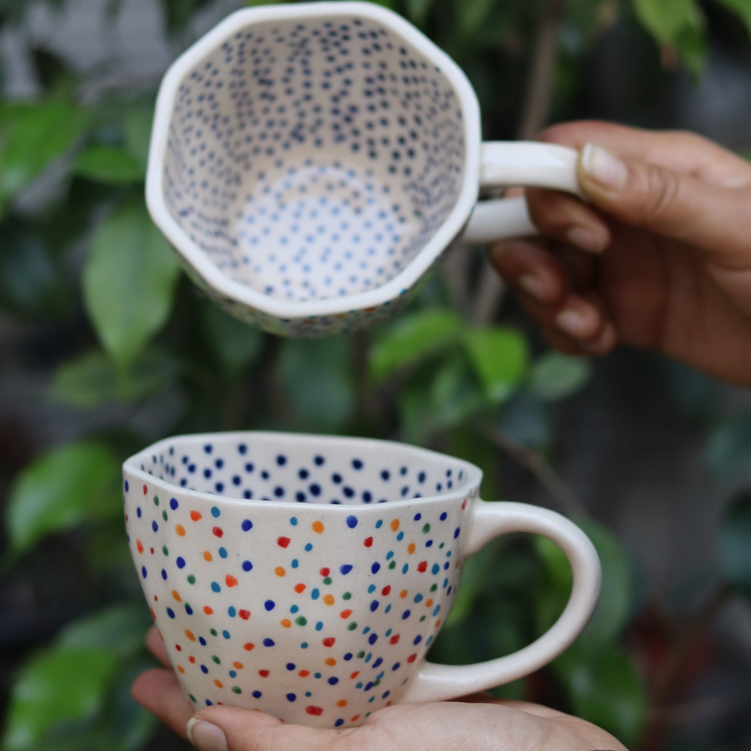 Handmade ceramic colorful polka mug