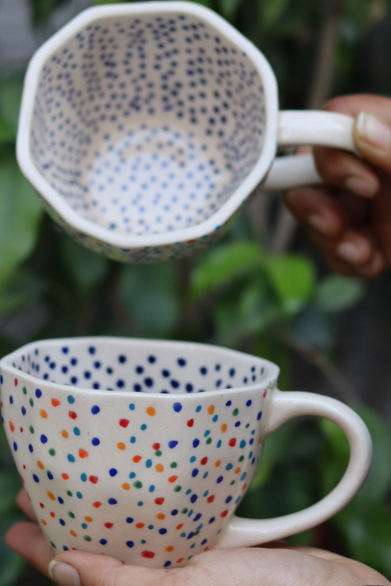Handmade ceramic colorful polka mug