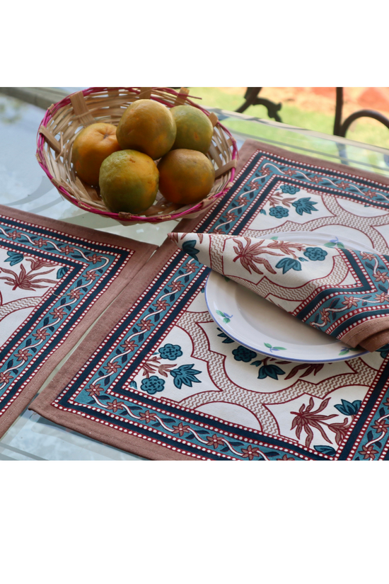 Jharokha table mat & napkin on table with fruits