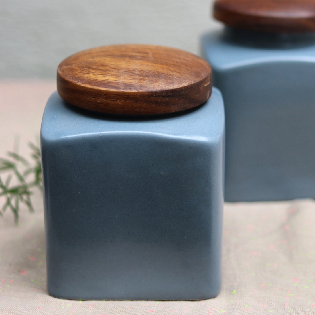 The Neutrals - Grey Square Jars With Wooden Lids 