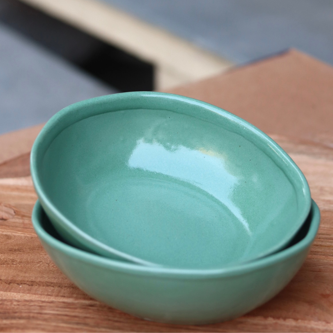 Green curry bowl handmade ceramic 