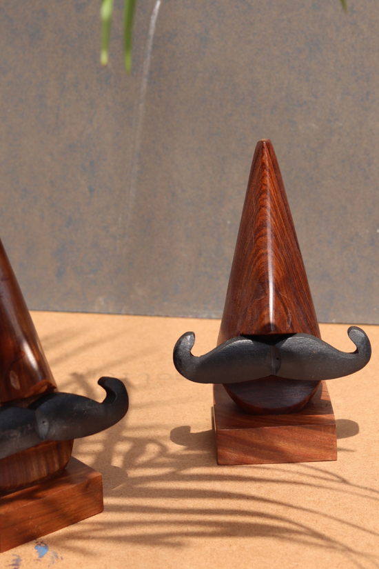 Wooden moustache specs stand 
