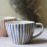 Blue lined coffee mug ceramic