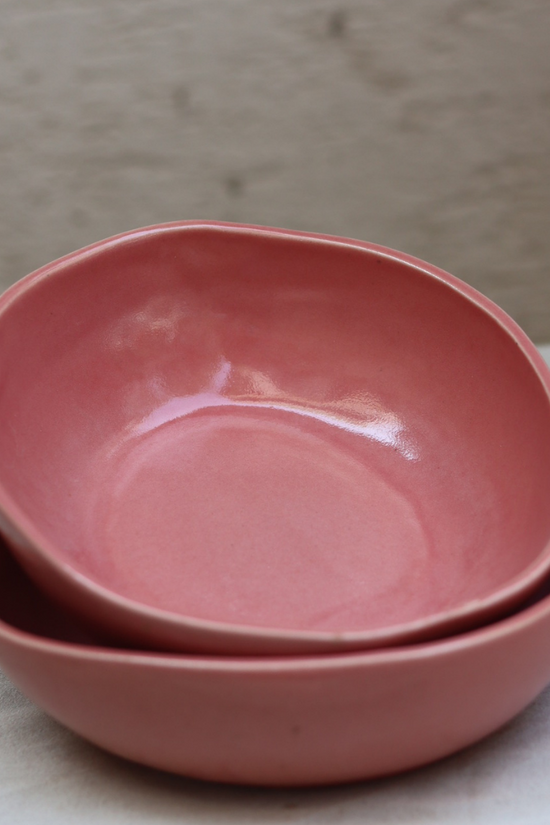 Handmade ceramic pink curry bowls