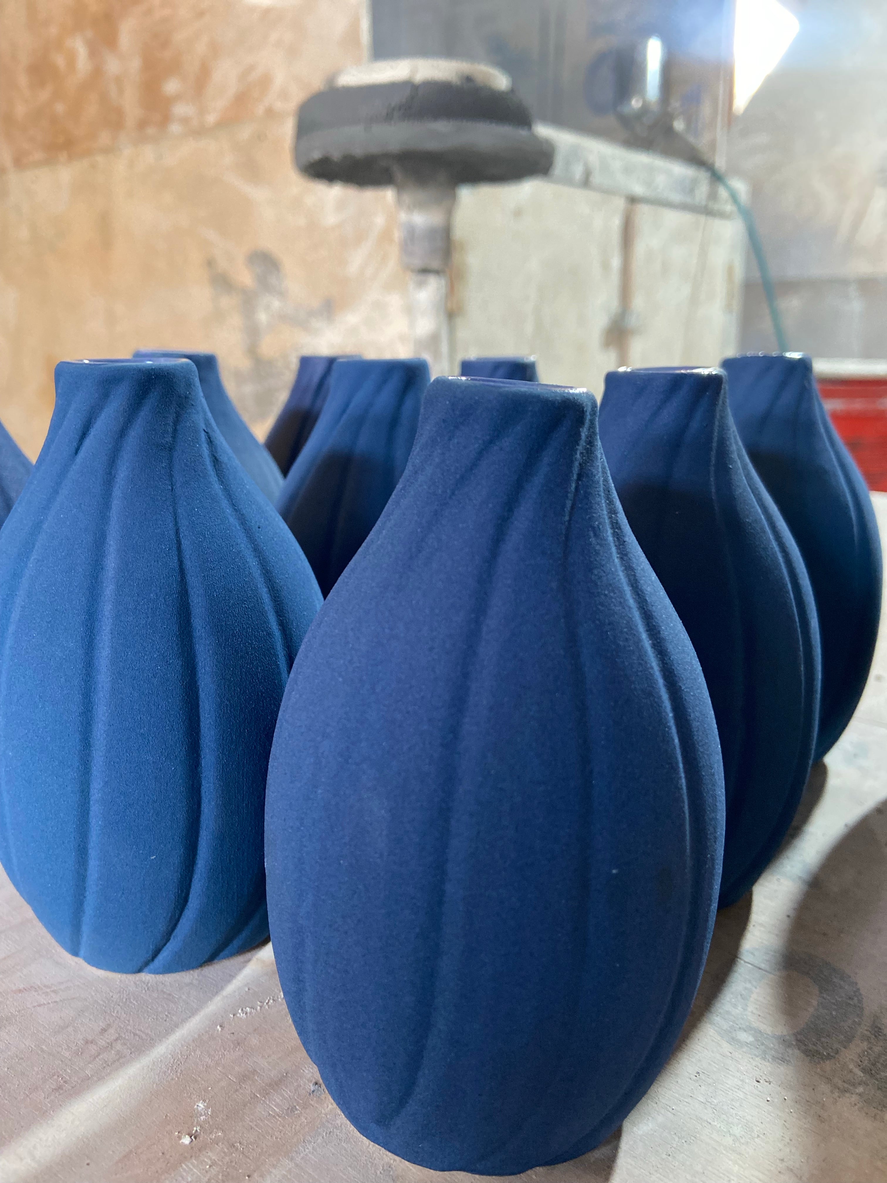 Handmade Ceramic Sanded Blue Vases