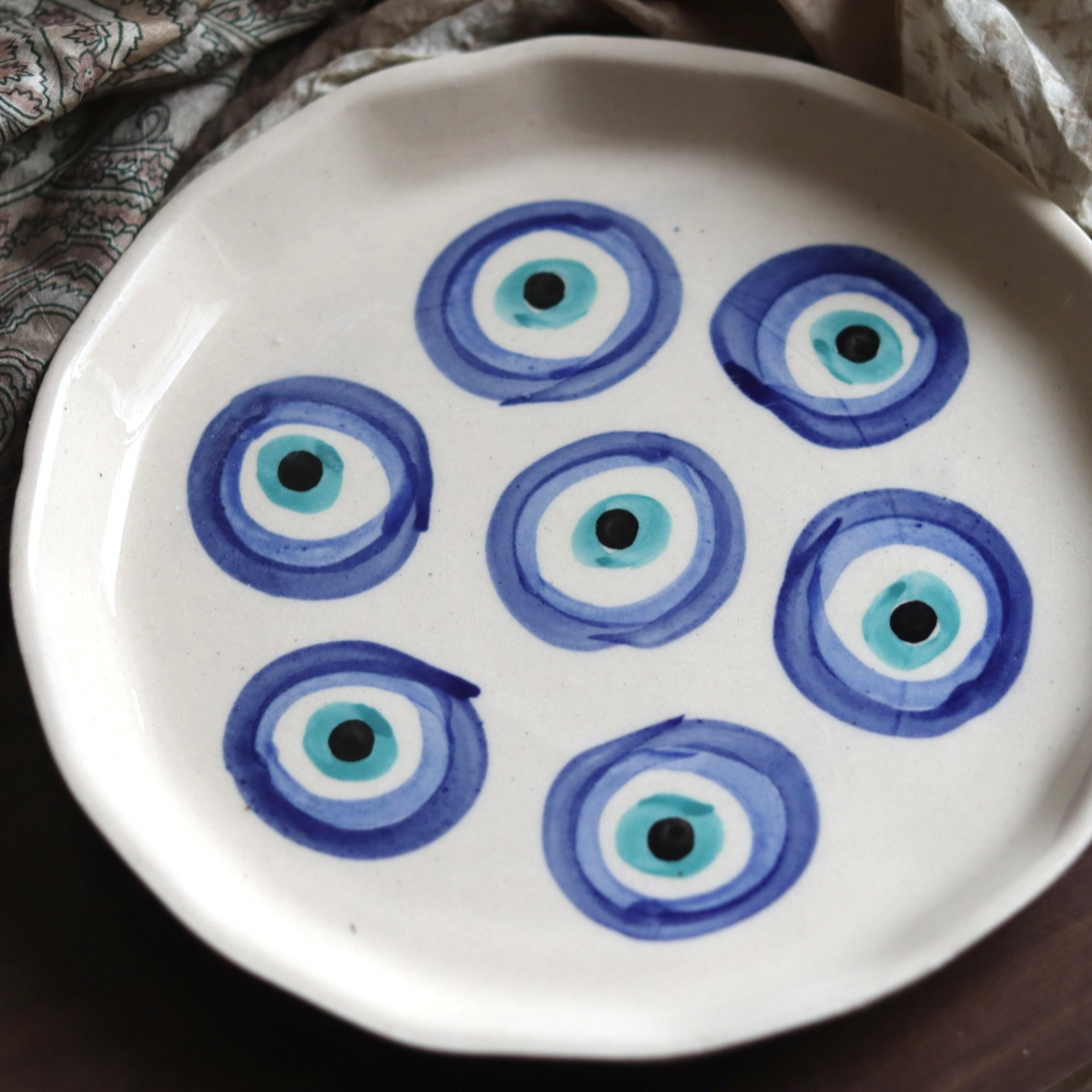 Handmade ceramic evil eye plate 