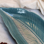 Handmade ceramic green leaf platter