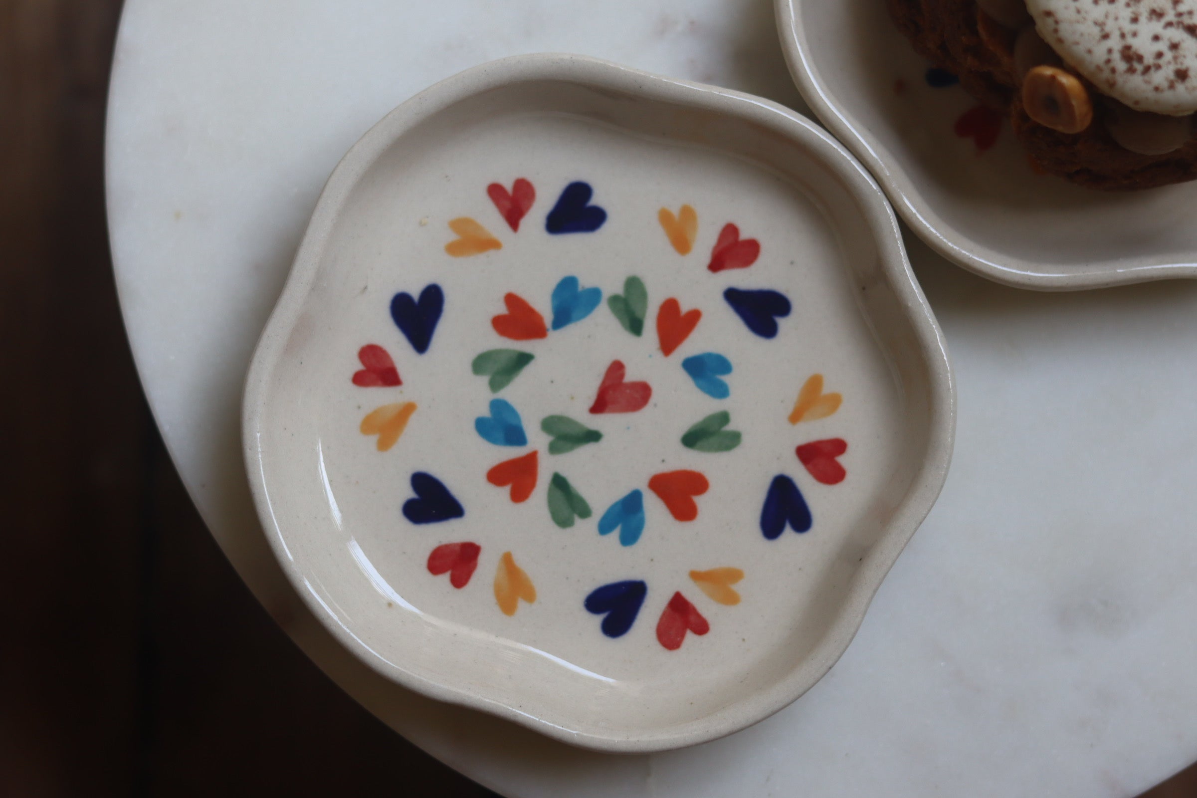 Handmade ceramic colorful heart dessert plate 