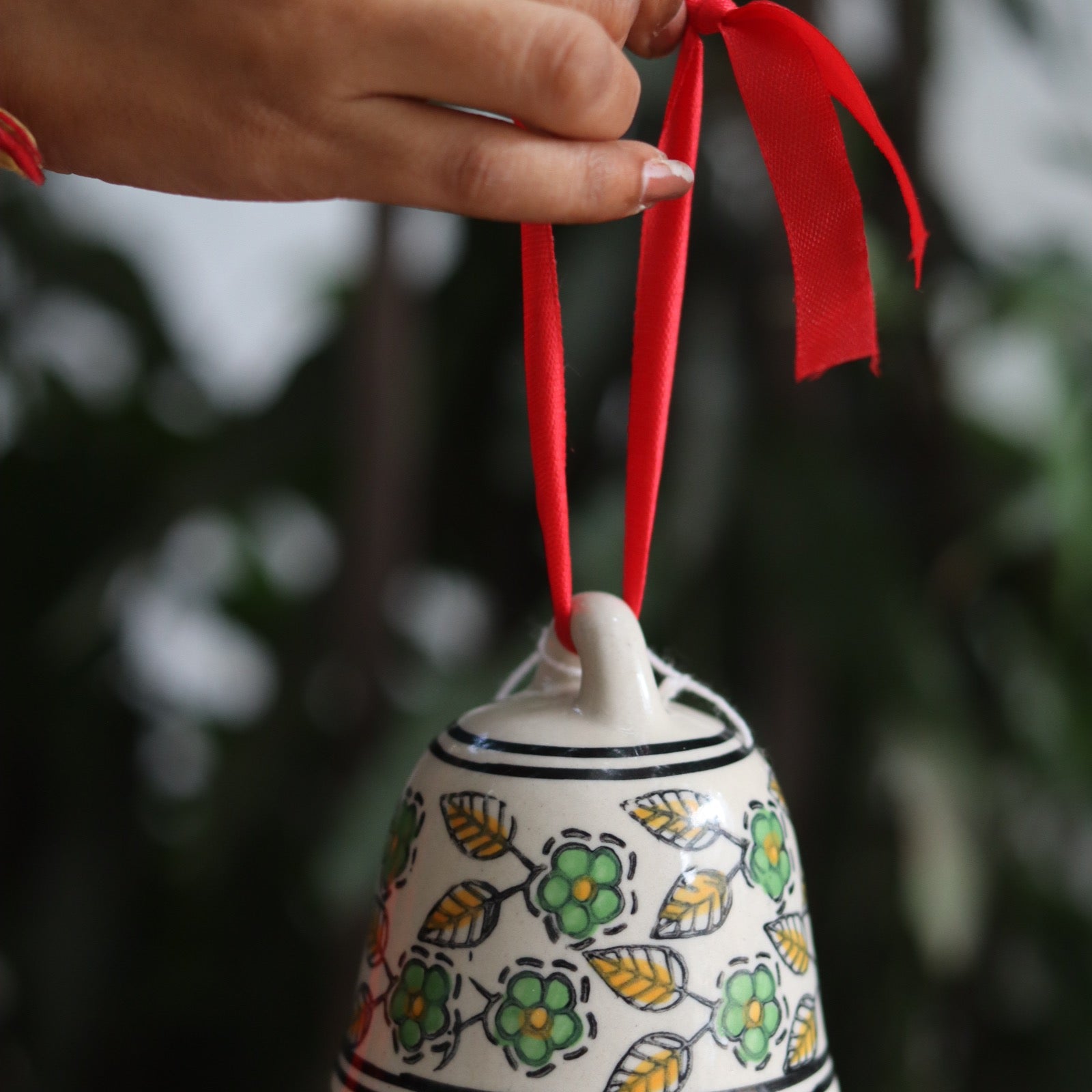 Handmade Ceramic Yellow Floral Bells 