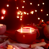 Anar shaped candle red color with flowers and lights